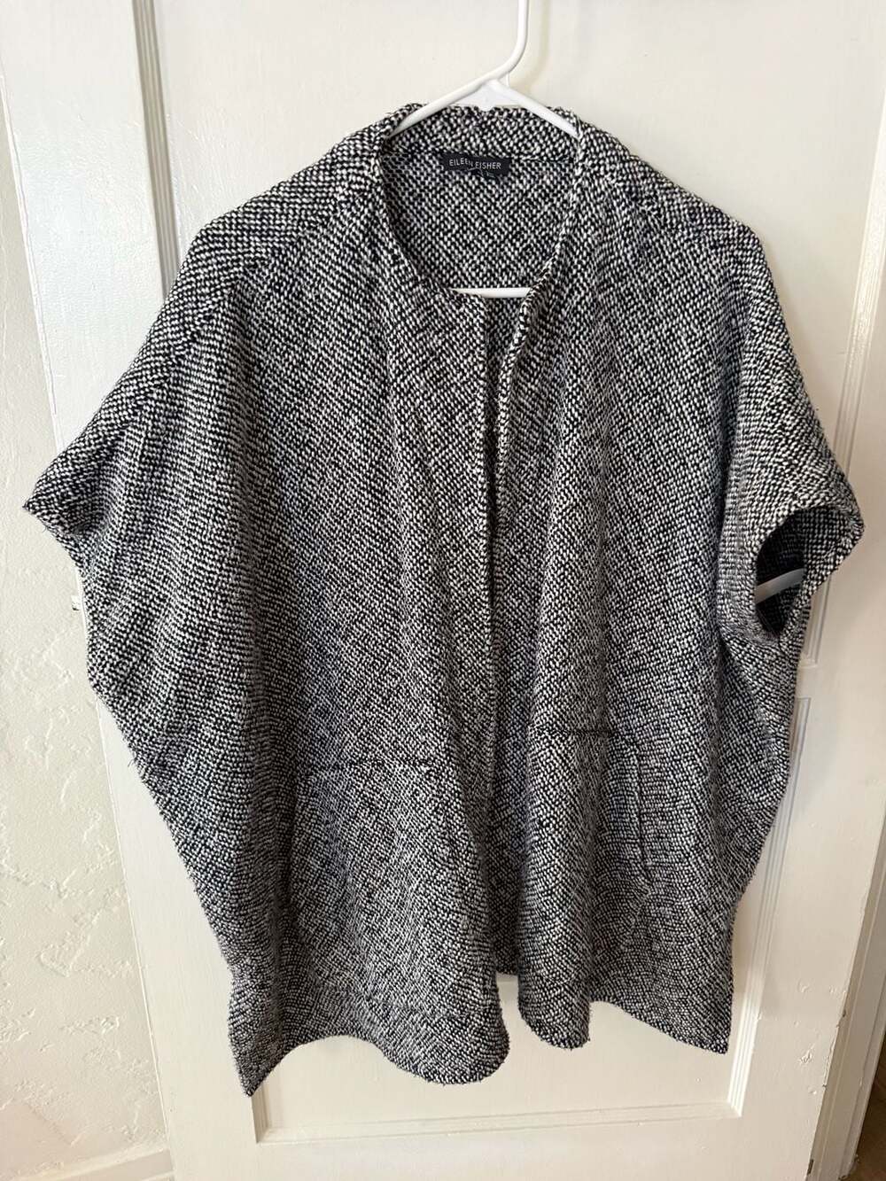 Eileen Fisher Organic Cotton Black and White Textured Poncho Size S/M